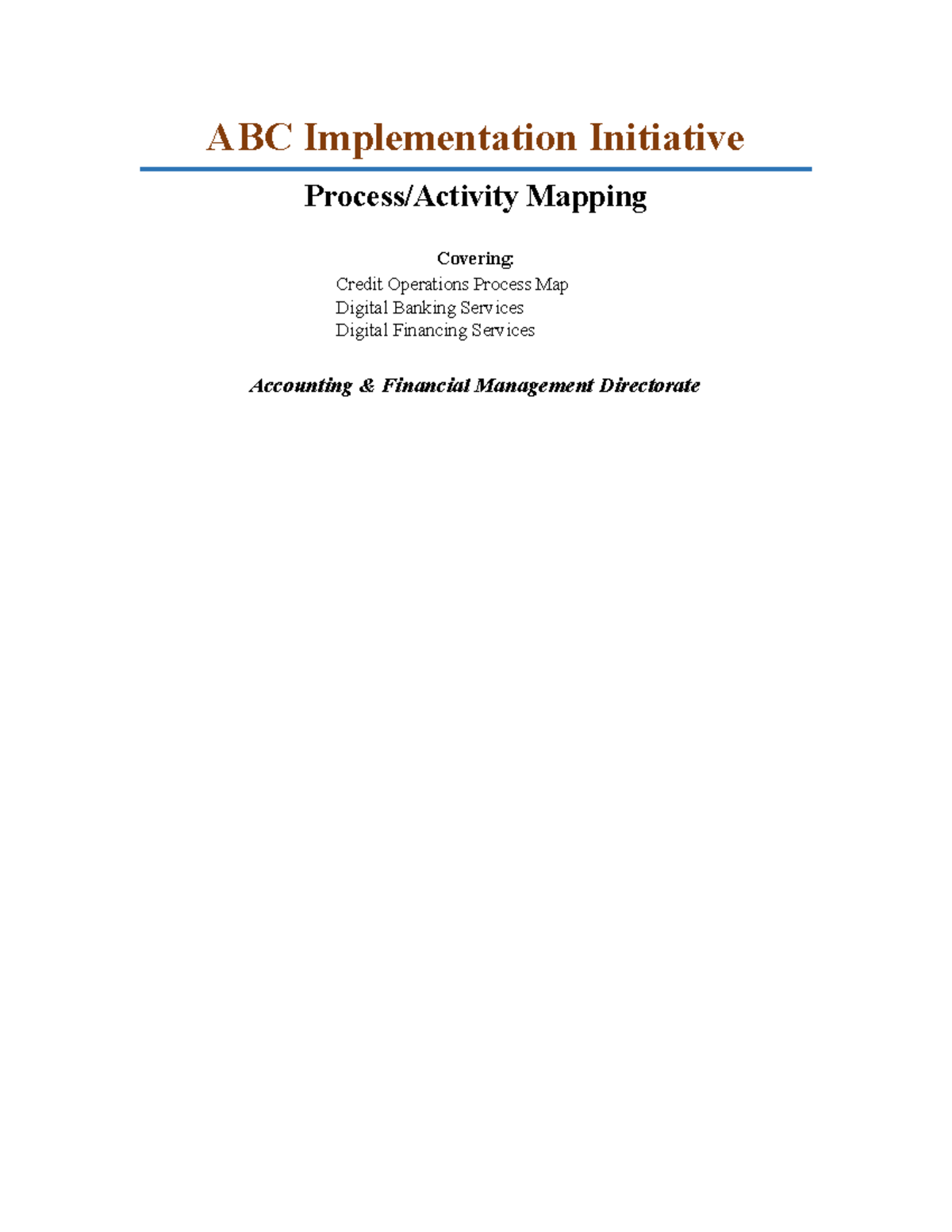 ABC Implementation Initiative: Process Mapping for Credit Operations ...