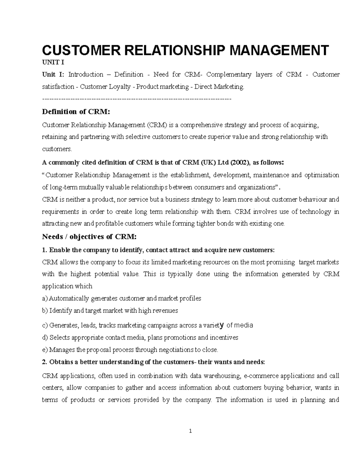 CRM1 - Comprehensive Introduction to Customer Relationship Management ...