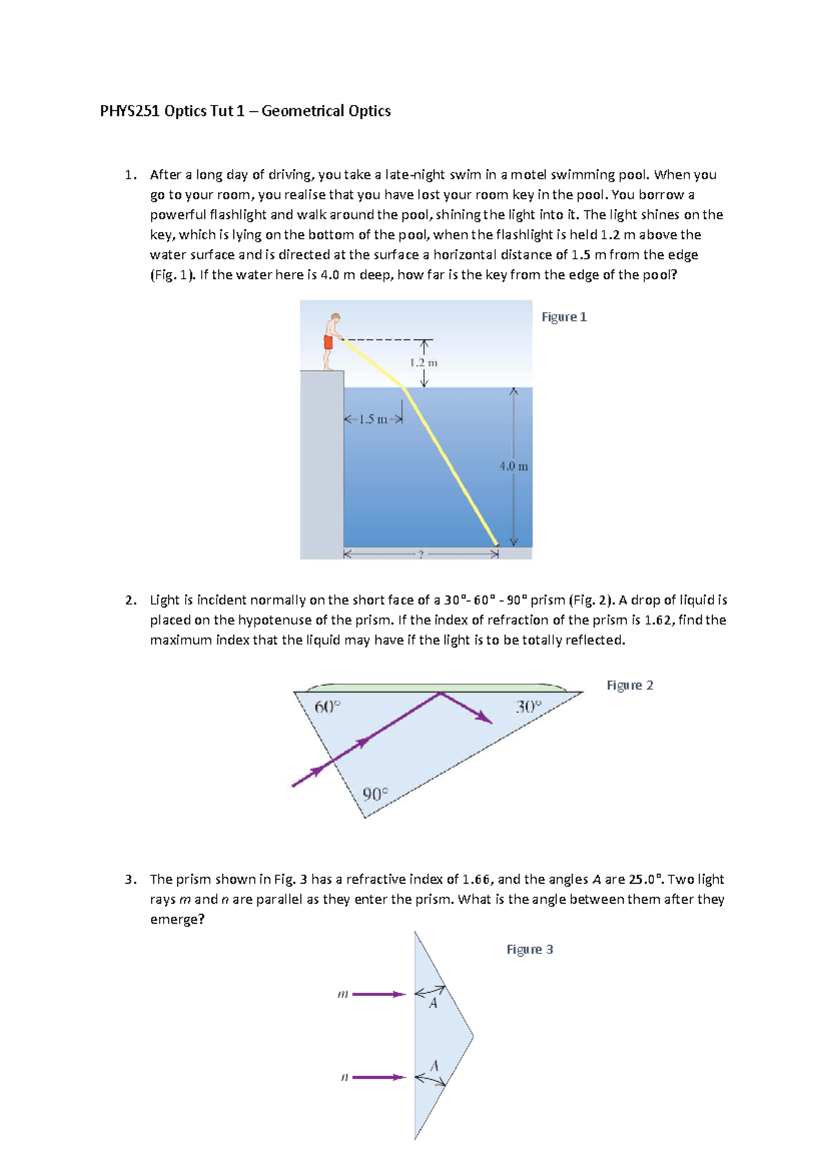 PHYS251 Optics Tut 1: Geometrical Optics Concepts and Problems - Studocu