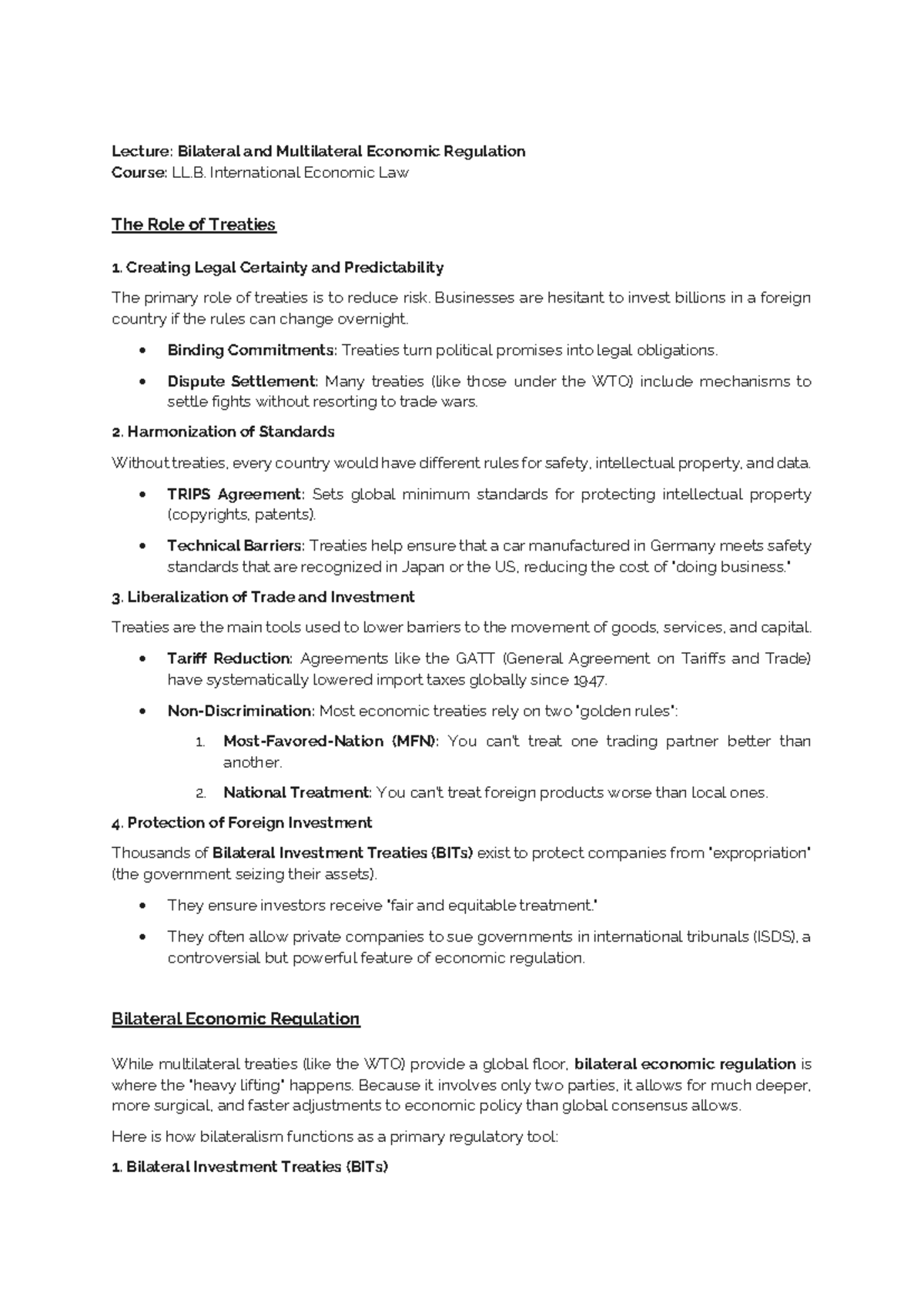 Lecture: Week 4 - Bilateral & Multilateral Economic Regulation (LL.B ...