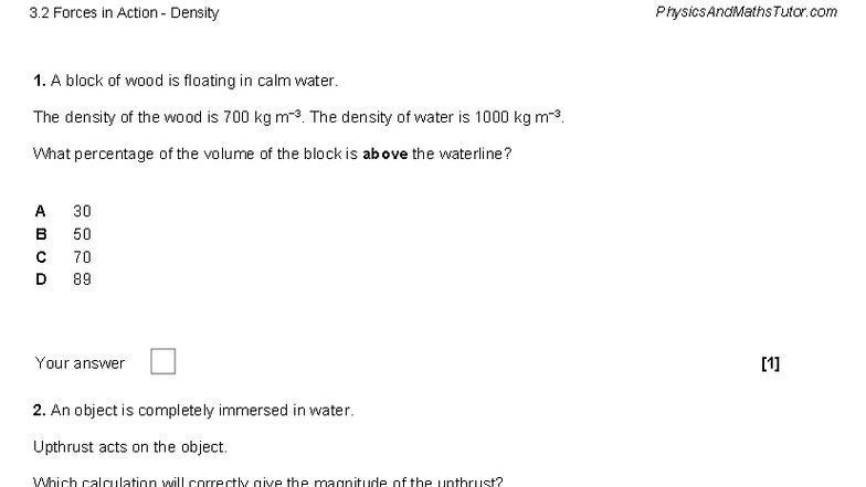 3.2 Forces in Action - Density Question Paper - Studocu
