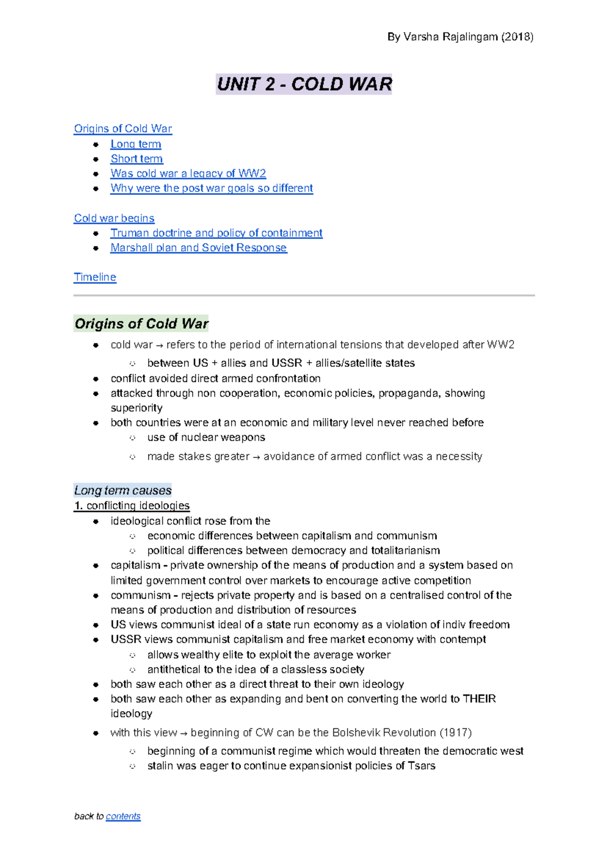 Cold War Notes (Y4) - Origins, Causes, and Key Events Overview - Studocu