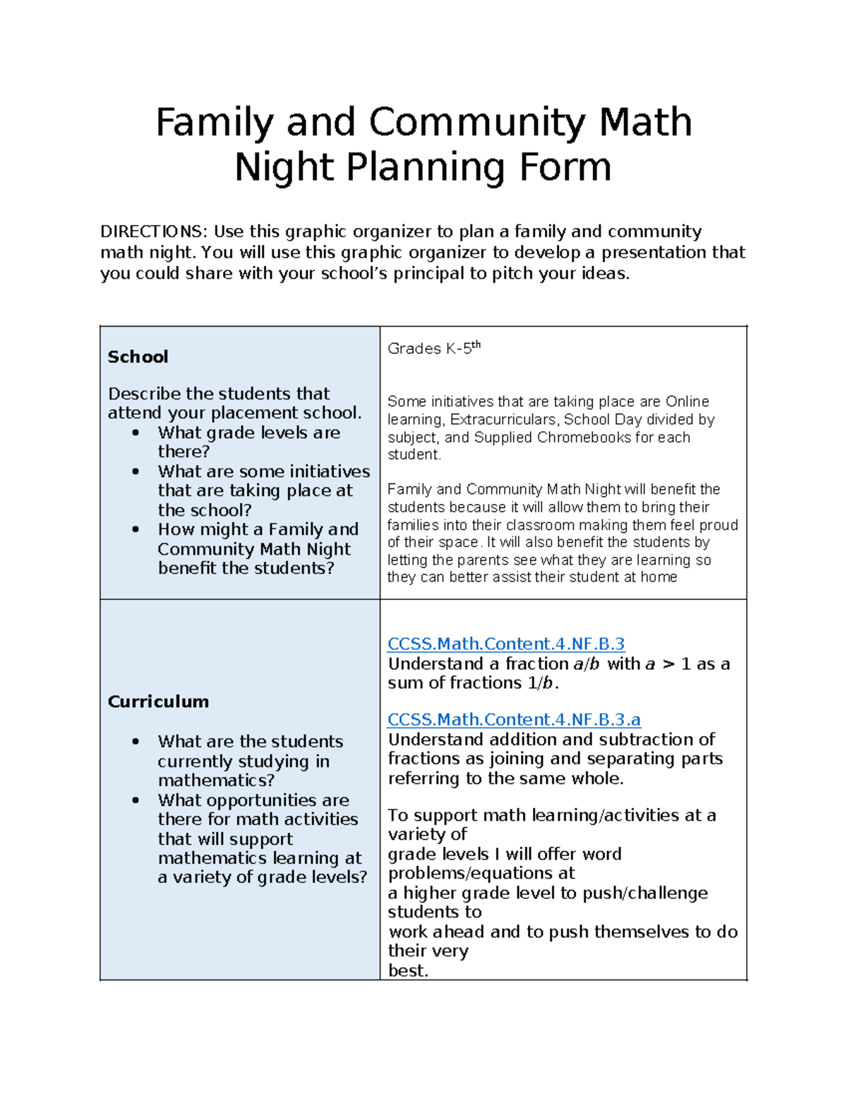EDC340 Family Math Night Planning Guide: Engaging Community in Math ...