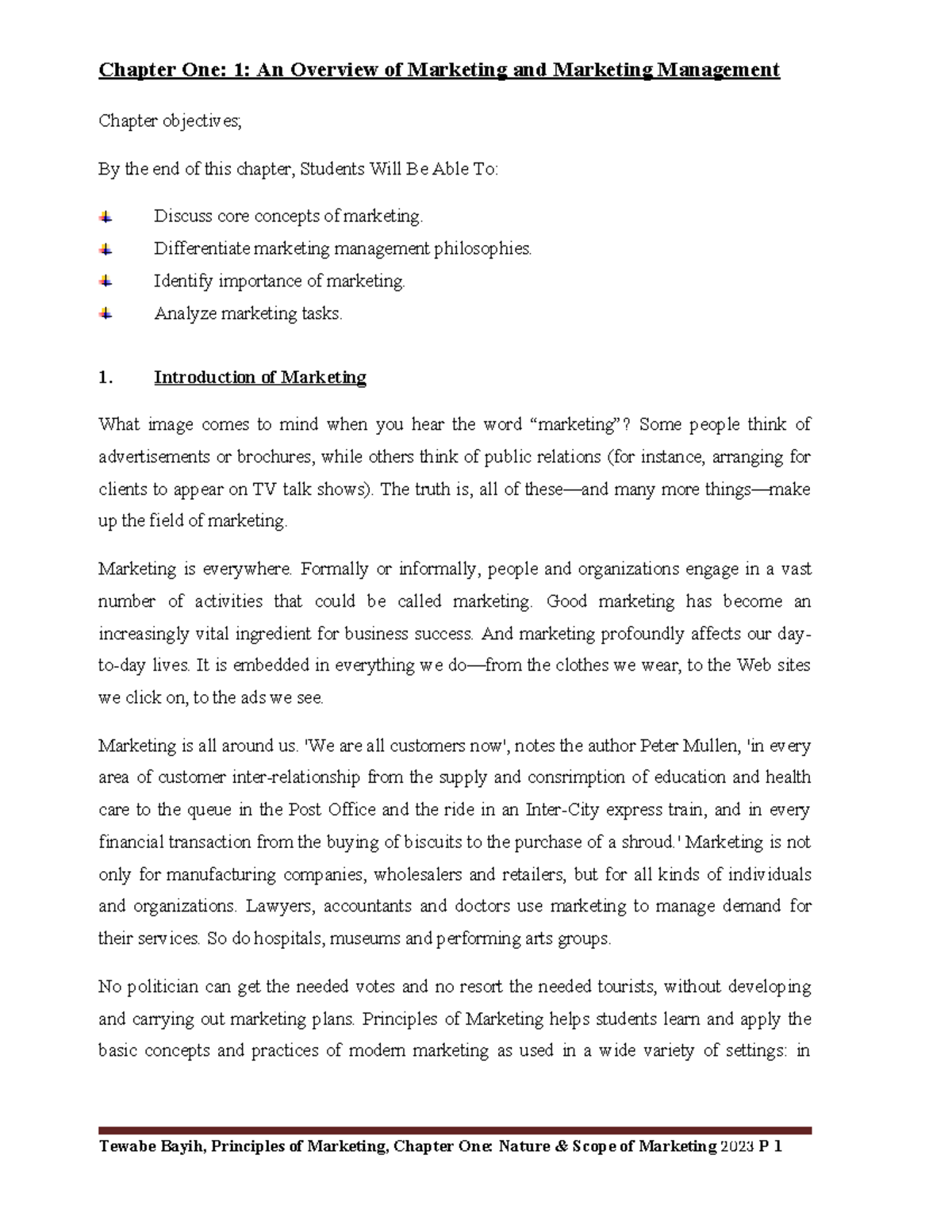 Chapter 1: Introduction to Marketing Concepts and Management Strategies ...