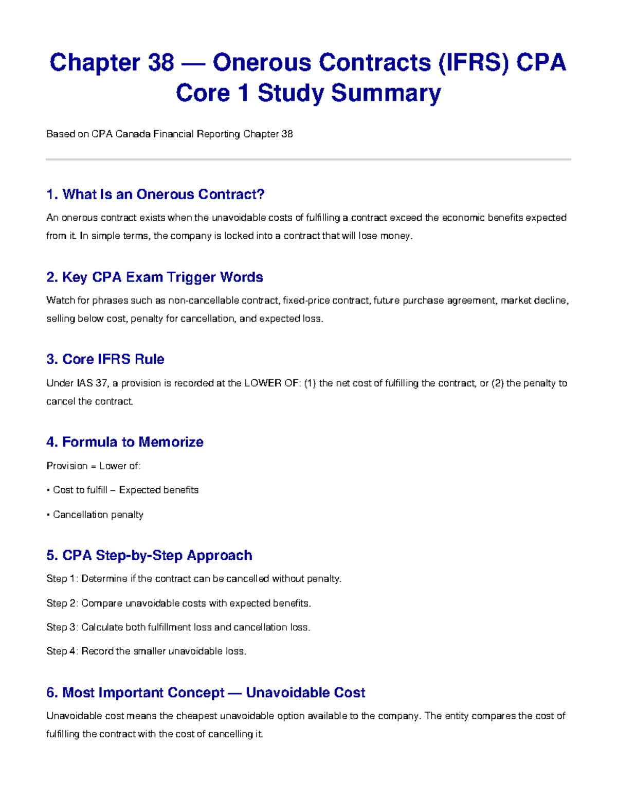 Chapter 38 Onerous Contracts (IFRS) CPA Core 1 Study Notes - Studocu