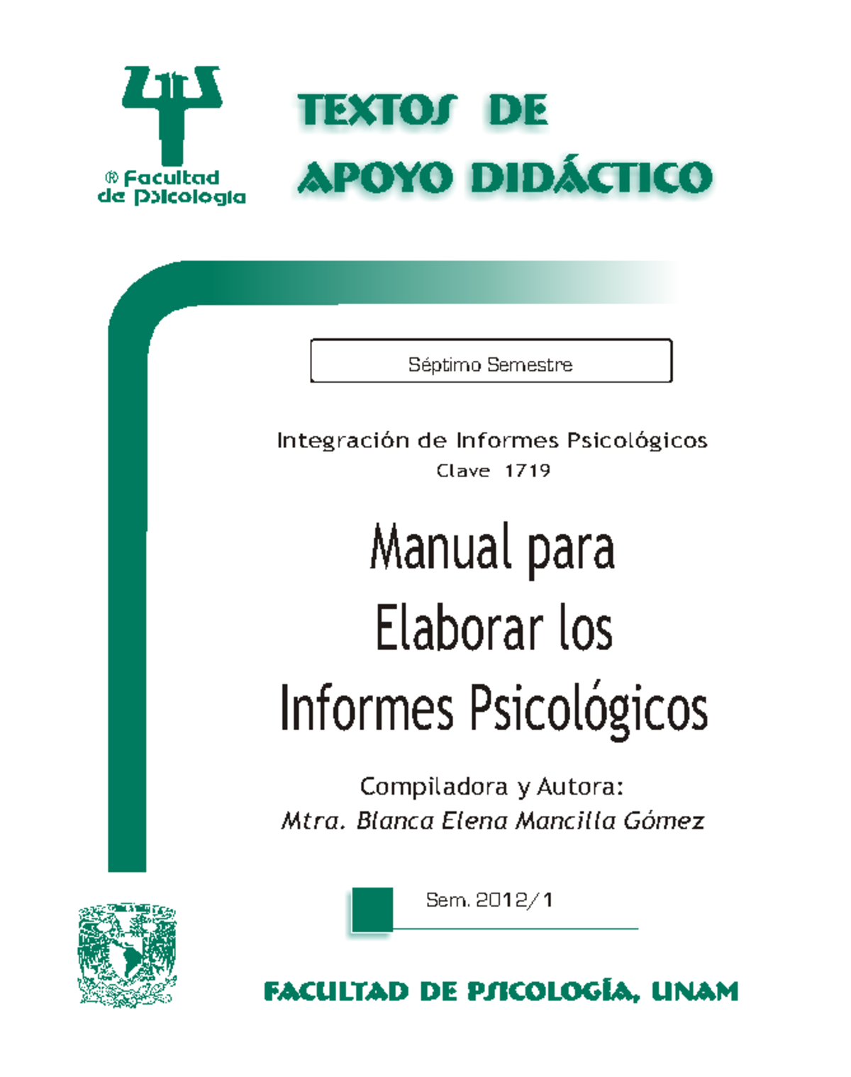 Manual para la Elaboración de Informes Psicológicos - Clave 1719 - Document Preview