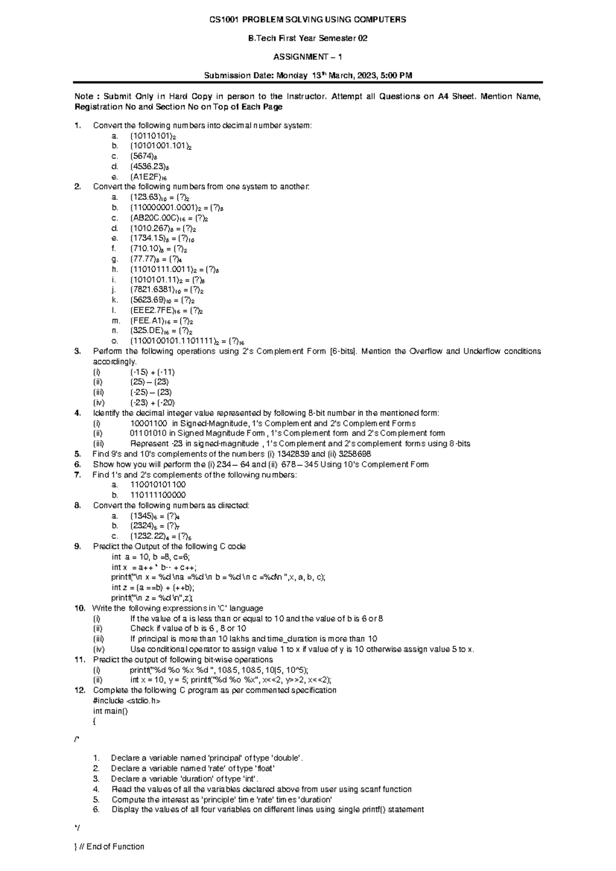 CS1001 - Problem Solving Using Computers Assignment 1 Guidelines - Studocu