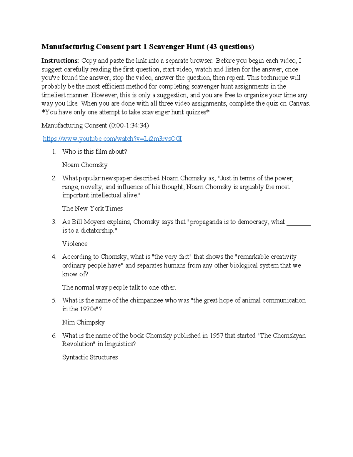 Manufacturing Consent part 1 Scavenger Hunt -1 - Before you begin each ...