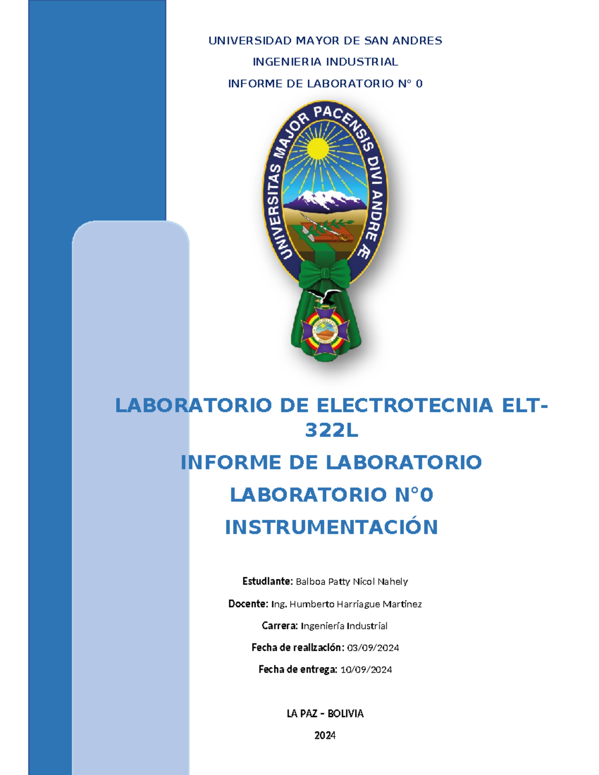 Informe de Laboratorio N° 0 - ELT 322L: Instrumentación y Medición - Document Preview