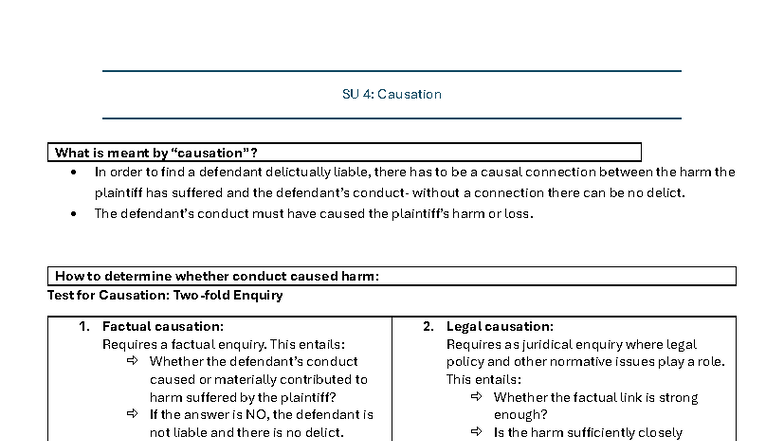 SU 4: Causation - Key Concepts for Class Tests and Exams - Studocu