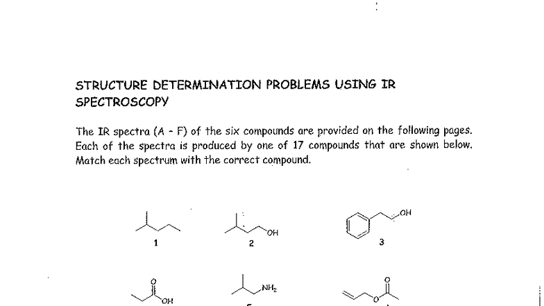 IR Spectroscopy Structure Determination Problems: Match Compounds - Studocu