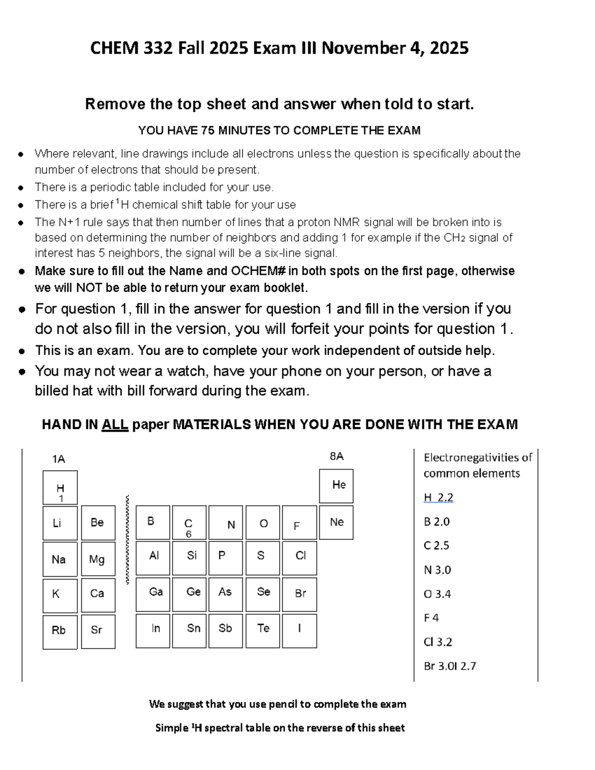 CHEM 332 Fall 2025 Exam III Guidelines and Instructions - Studocu