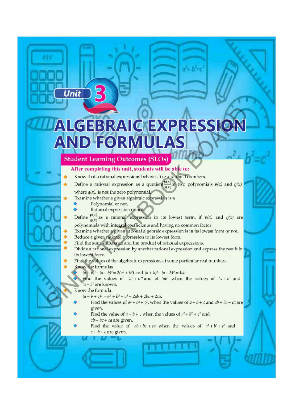 9th Math Book: Chapter 3 - Algebraic Expressions & Formulas - Studocu