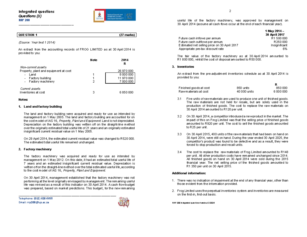 RRP 200 Integrated Questions Handout 3: Accounting Insights 2025 - Studocu