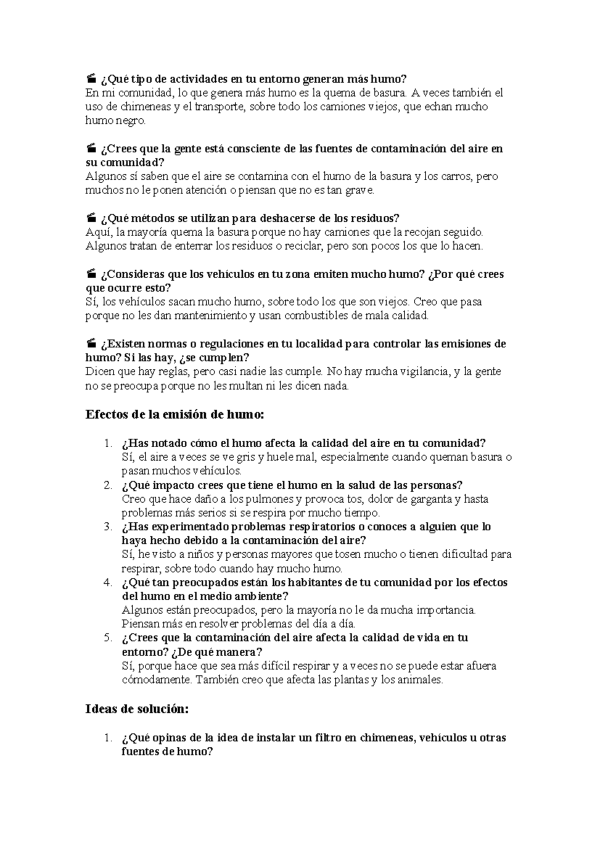 Humo - apuntes de humos - ¿Qué tipo de actividades en tu entorno ...