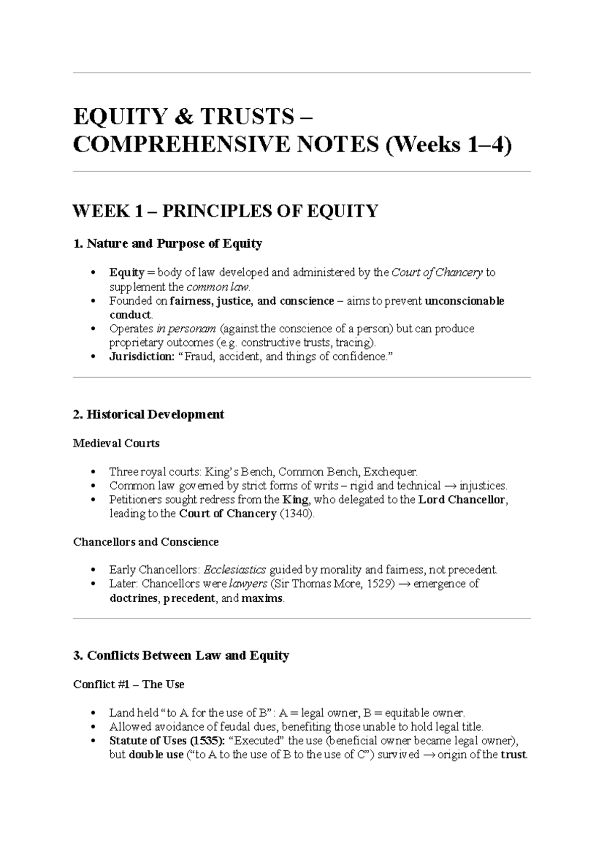 EQUITY TRUSTS WEEK 1-4 COMPREHENSIVE STUDY NOTES - Studocu