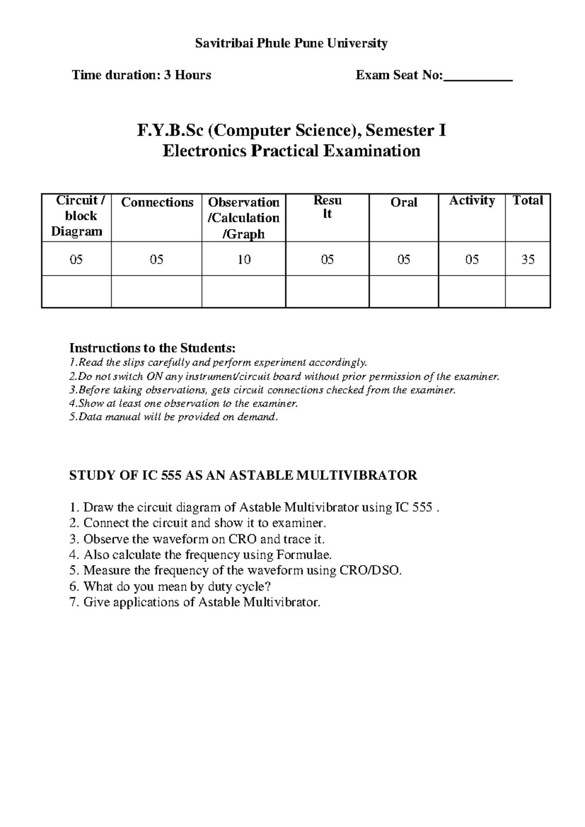 Electronics Practical Examination Guide - FY BSC CS NEP - Studocu