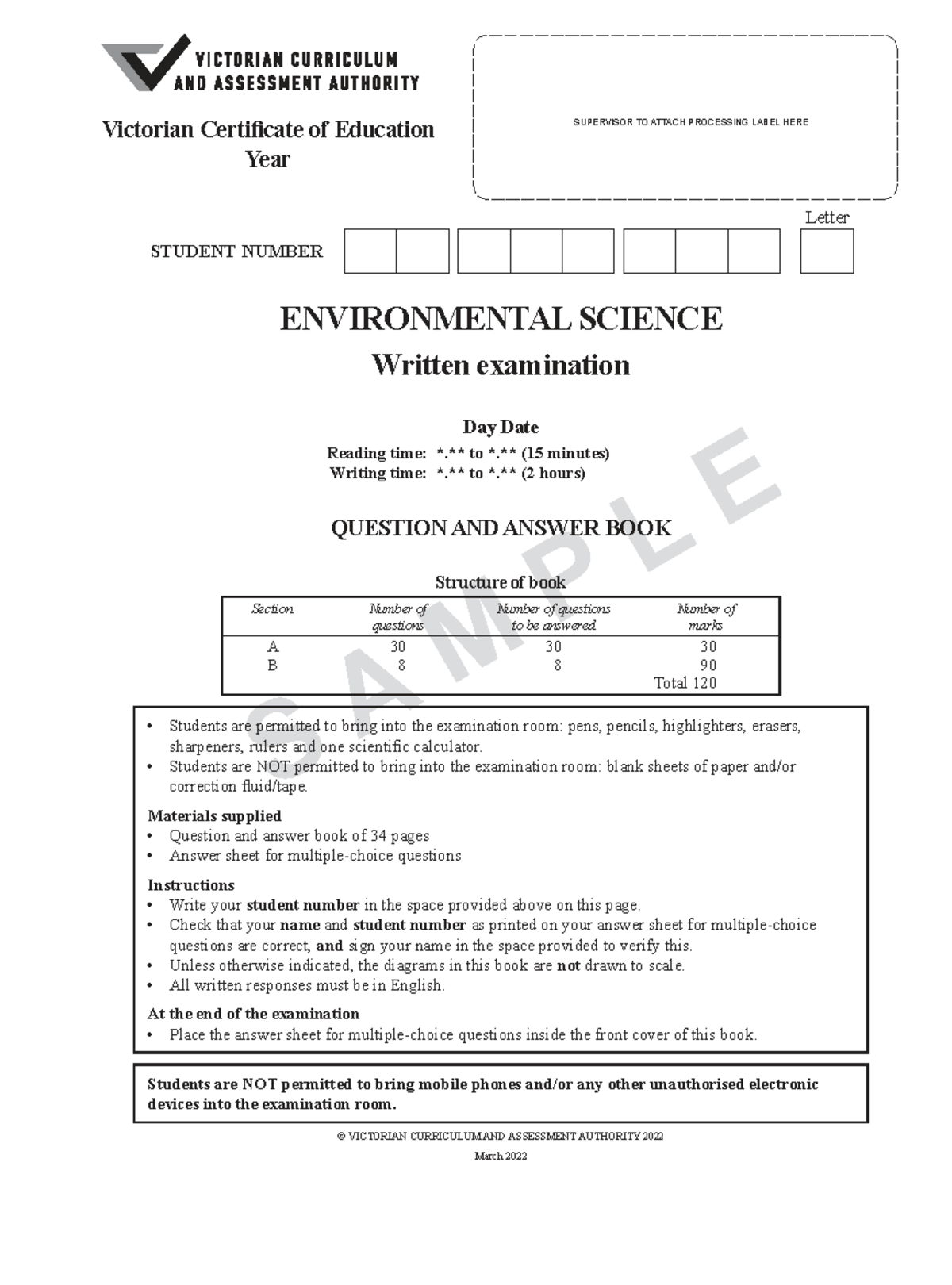2022 VCAA Sample Exam - ENVSC Environmental Science Exam Guide - Studocu
