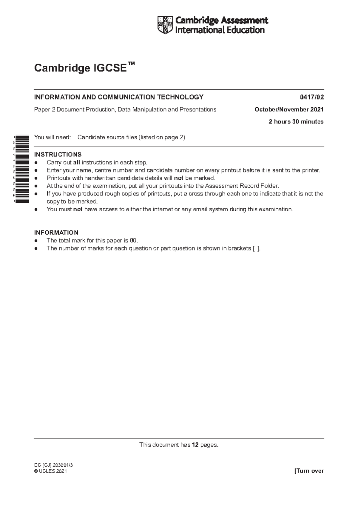 0417 w21 Paper 2 - IGCSE ICT Practice Files & Tasks 2021 - Studocu