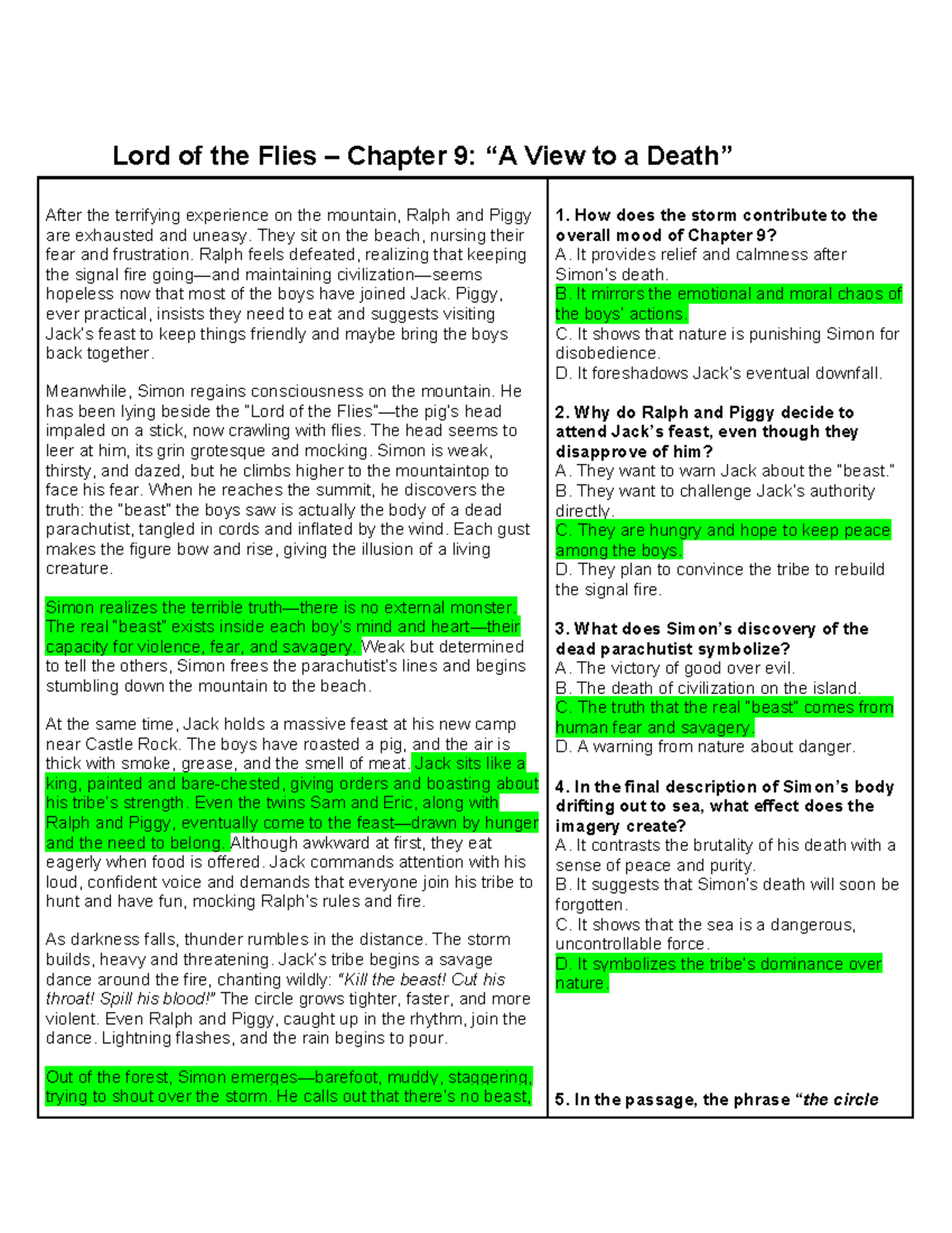 Lord of the Flies (ENG 101) Chapter 9: A View to a Death Summary - Studocu