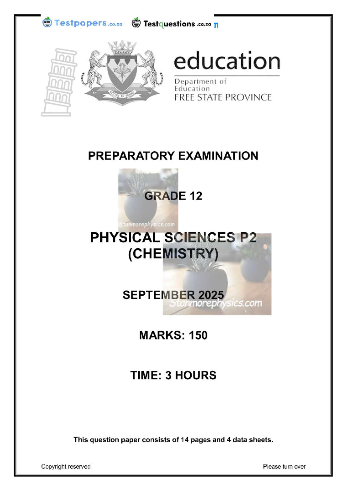 FS Physical Sciences Grade 12 September 2025 P2 Exam Paper And Memo 