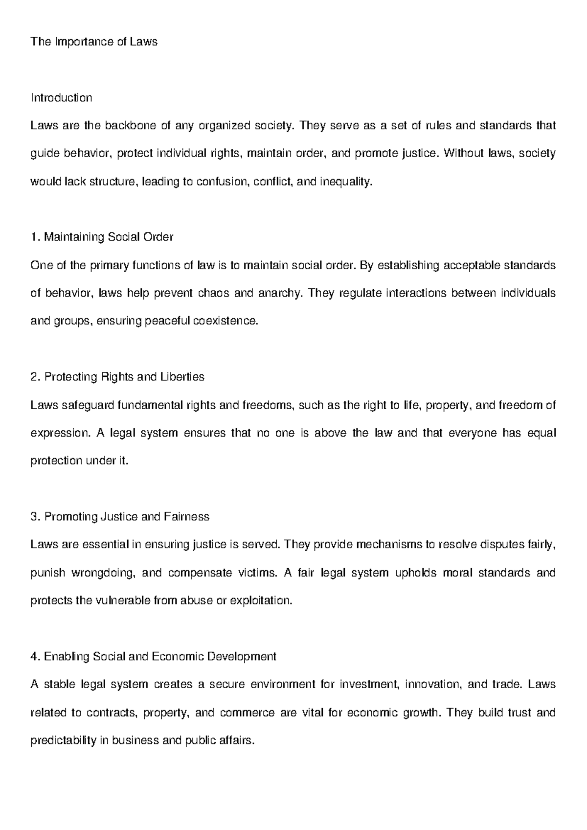 The Importance of Laws: Understanding Their Role in Society - Studocu