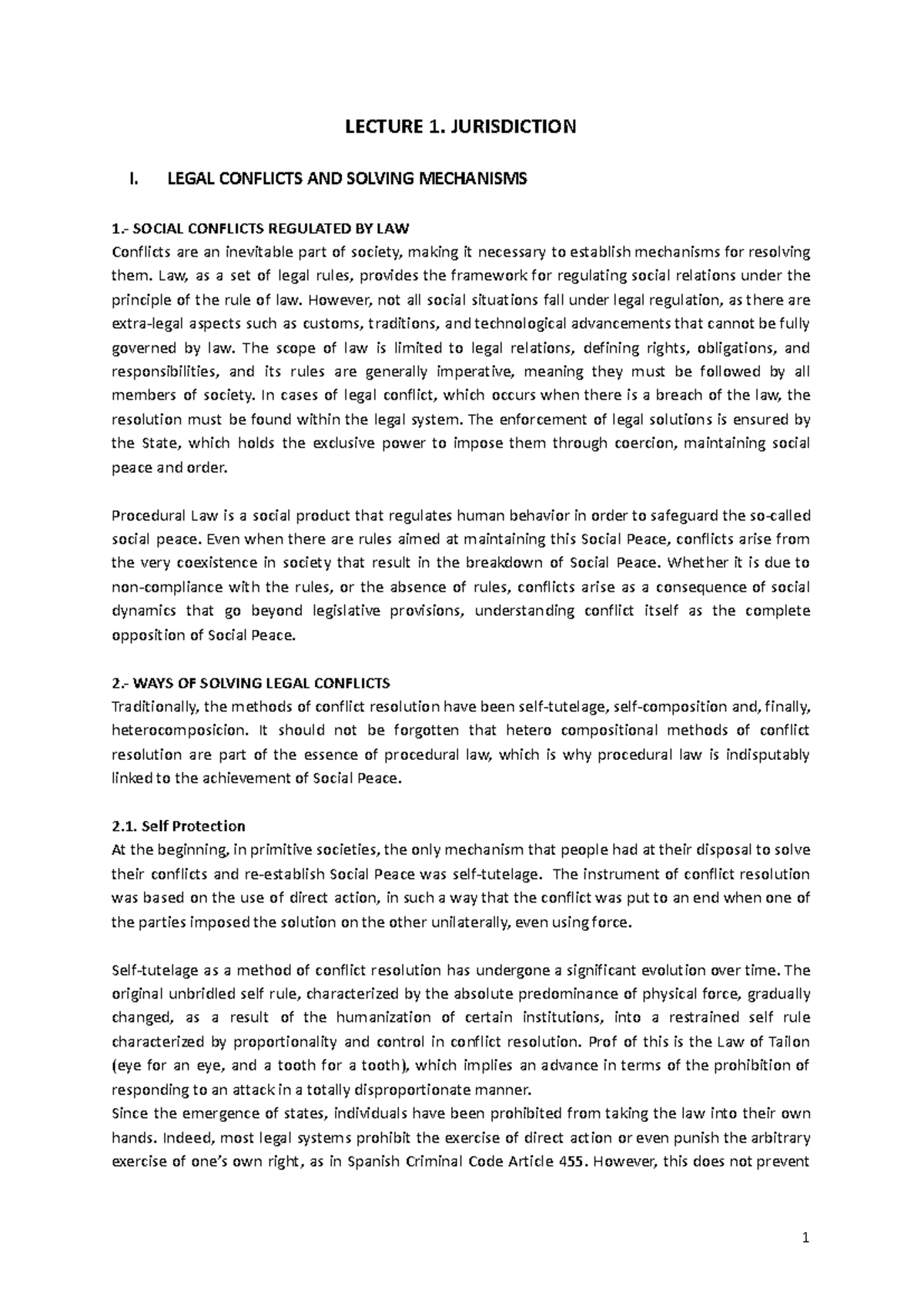 LECTURE 1: JURISDICTION AND LEGAL CONFLICTS - MIDTERM NOTES - Studocu