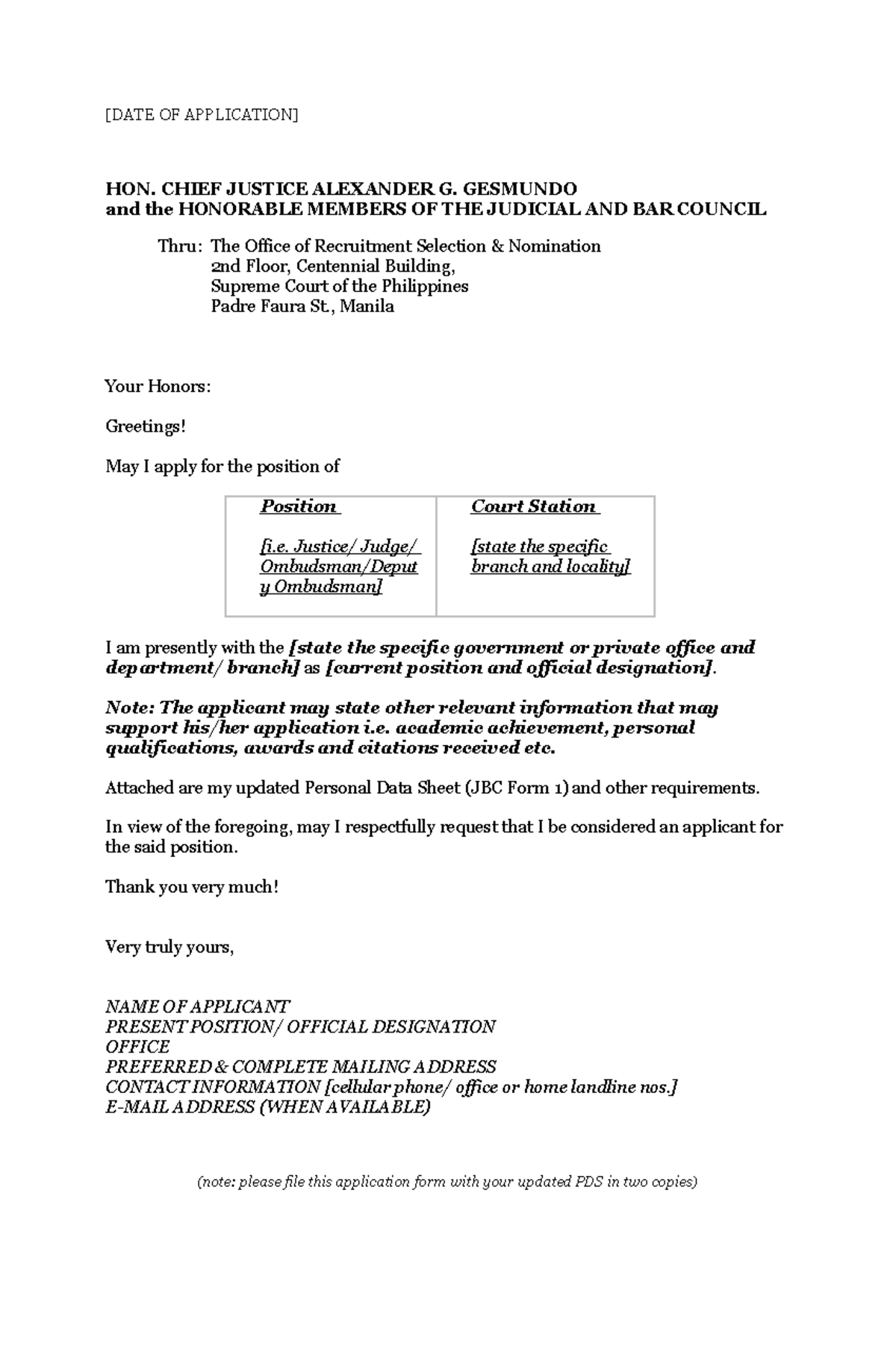 Application Letter for Judicial Position - 2021 - Studocu