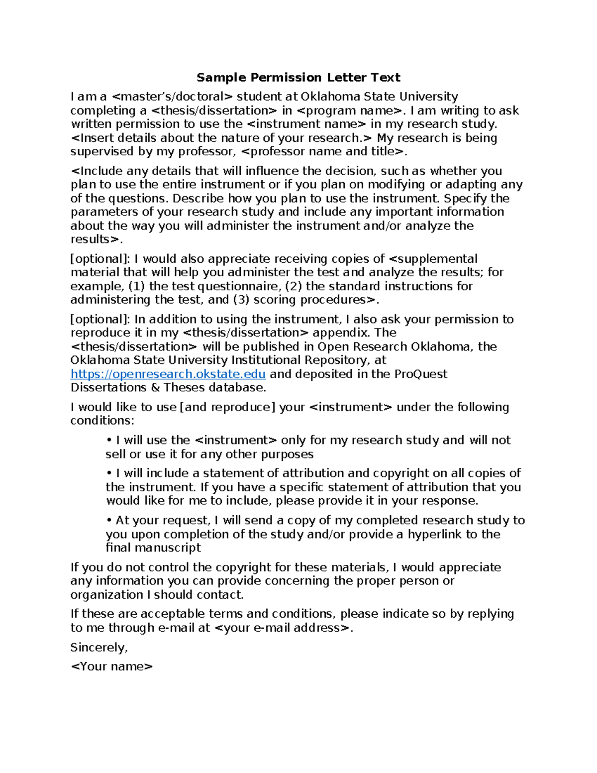 Sample Permission Letter Text - I am writing to ask written permission ...