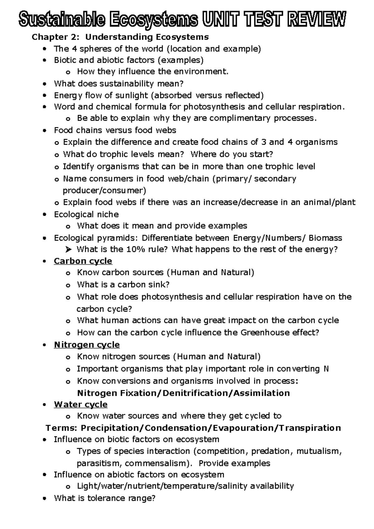 CGC 1D Unit 2 Test Review: Interactions in the Physical Environment ...