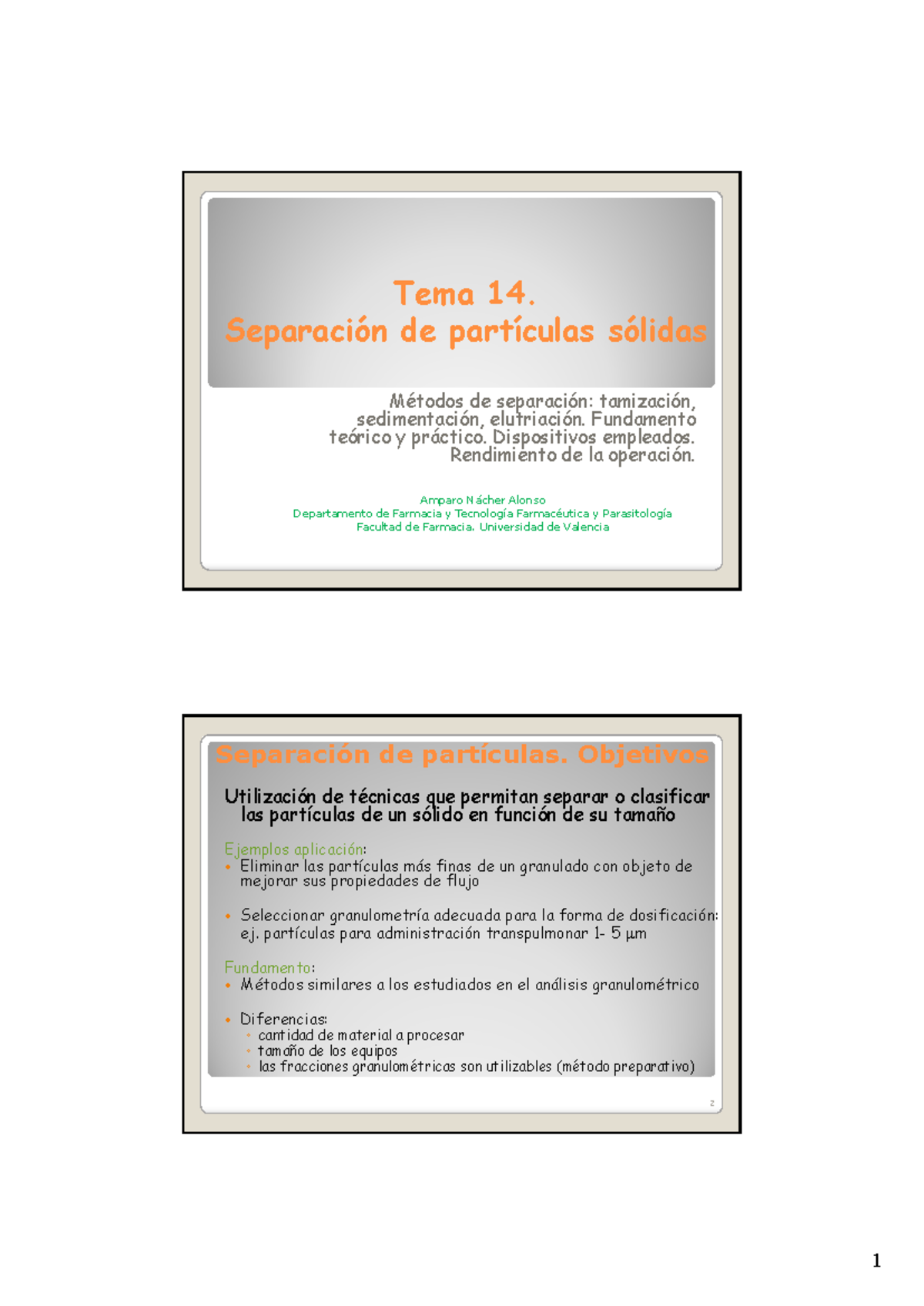 Tema 14: Métodos de Separación de Partículas Sólidas en Farmacia - Studocu