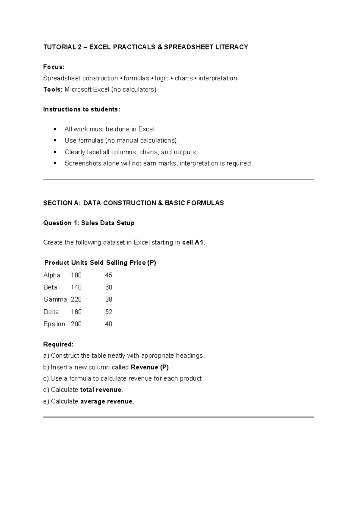 TUTORIAL 2: EXCEL PRACTICALS ON SPREADSHEET LITERACY - Studocu