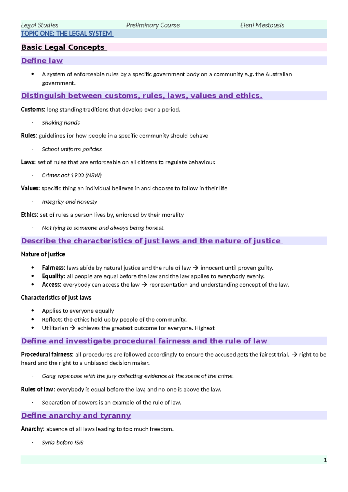 Legal Concepts: Summarized Notes for Law Course (LAWS310) - Studocu