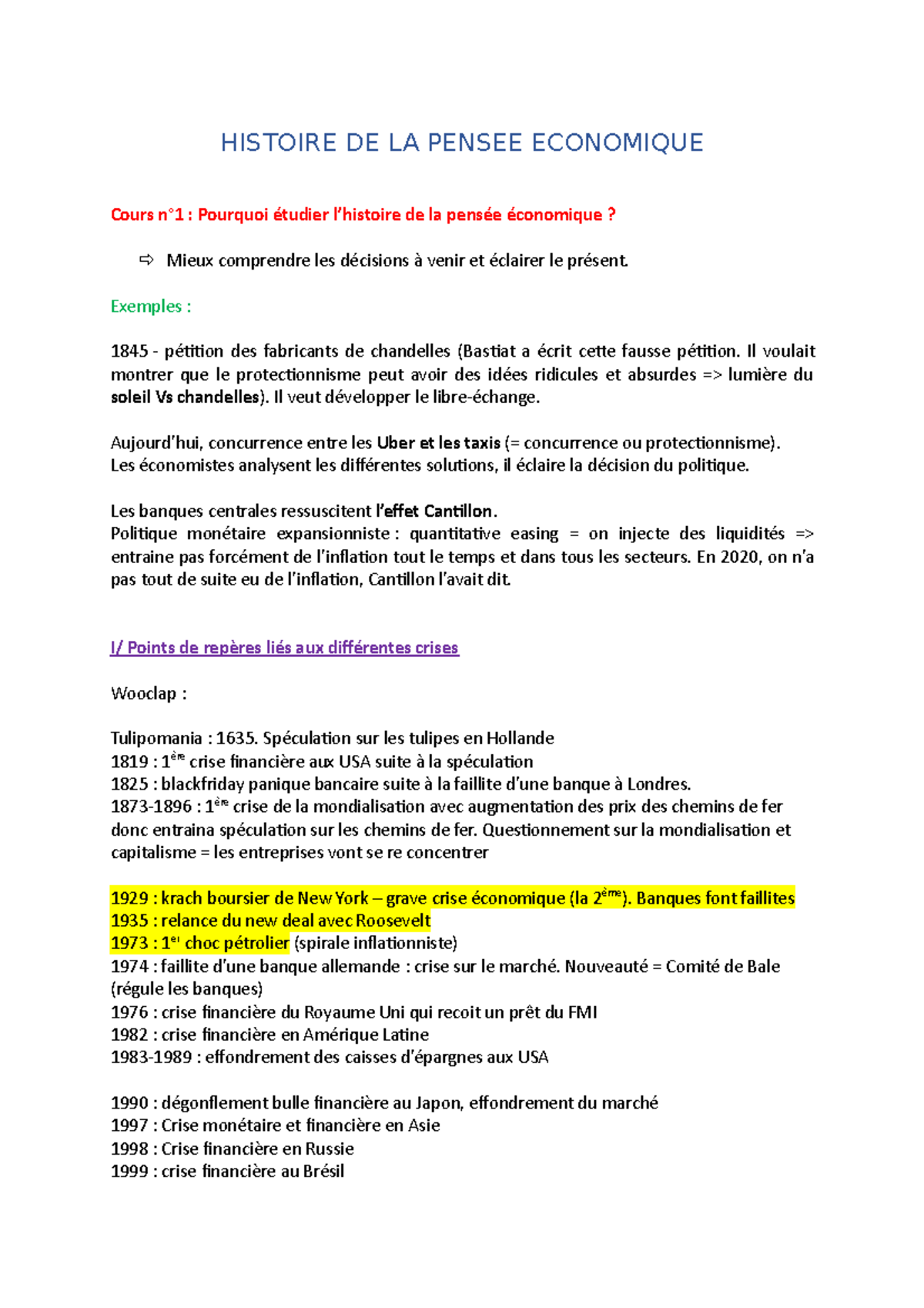 HPE Amphi - Final Exam Notes: Economic Thought History L2 S1 - Studocu
