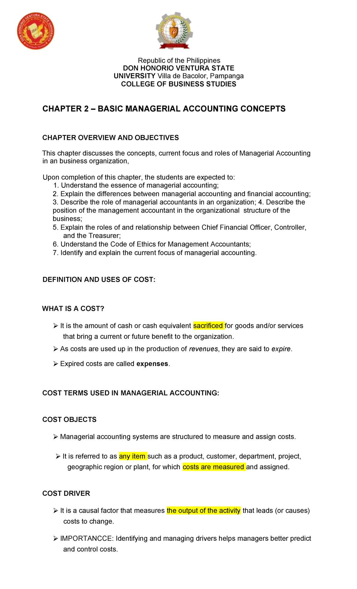 Chapter 2 - Basic Managerial Accounting Concepts - Republic of the ...