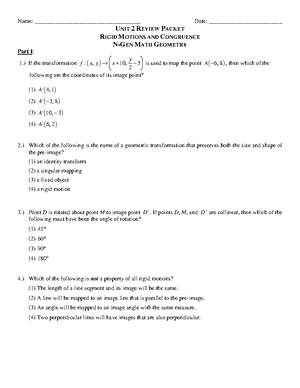 Unit 2 Study Guide - Geometry Term: Definition: Pre-Image The “input ...