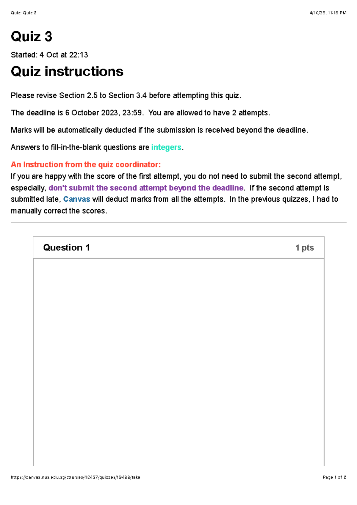 Quiz 3: Important Instructions & Questions Overview - Studocu