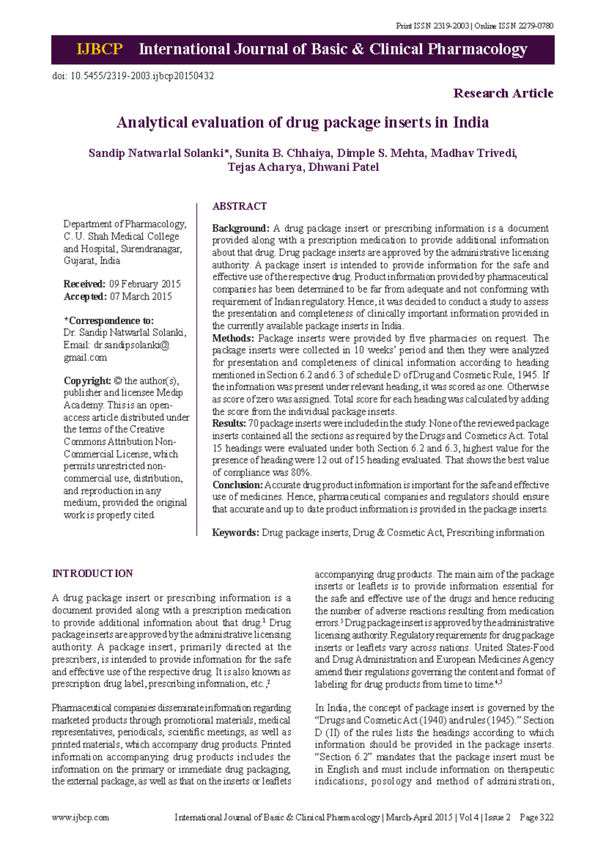 Analytical Evaluation of Drug Package Inserts in India - IJBCP 2015 ...