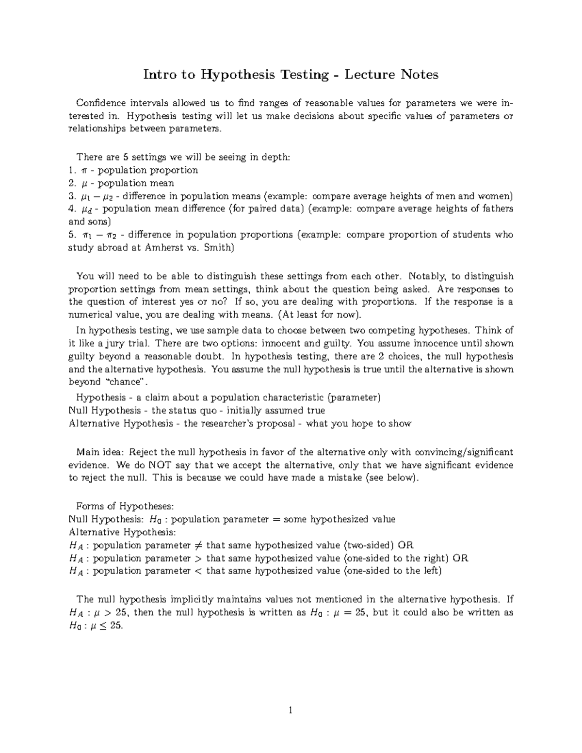Intro to Hypothesis Testing (STAT 101) - Lecture Notes - Studocu