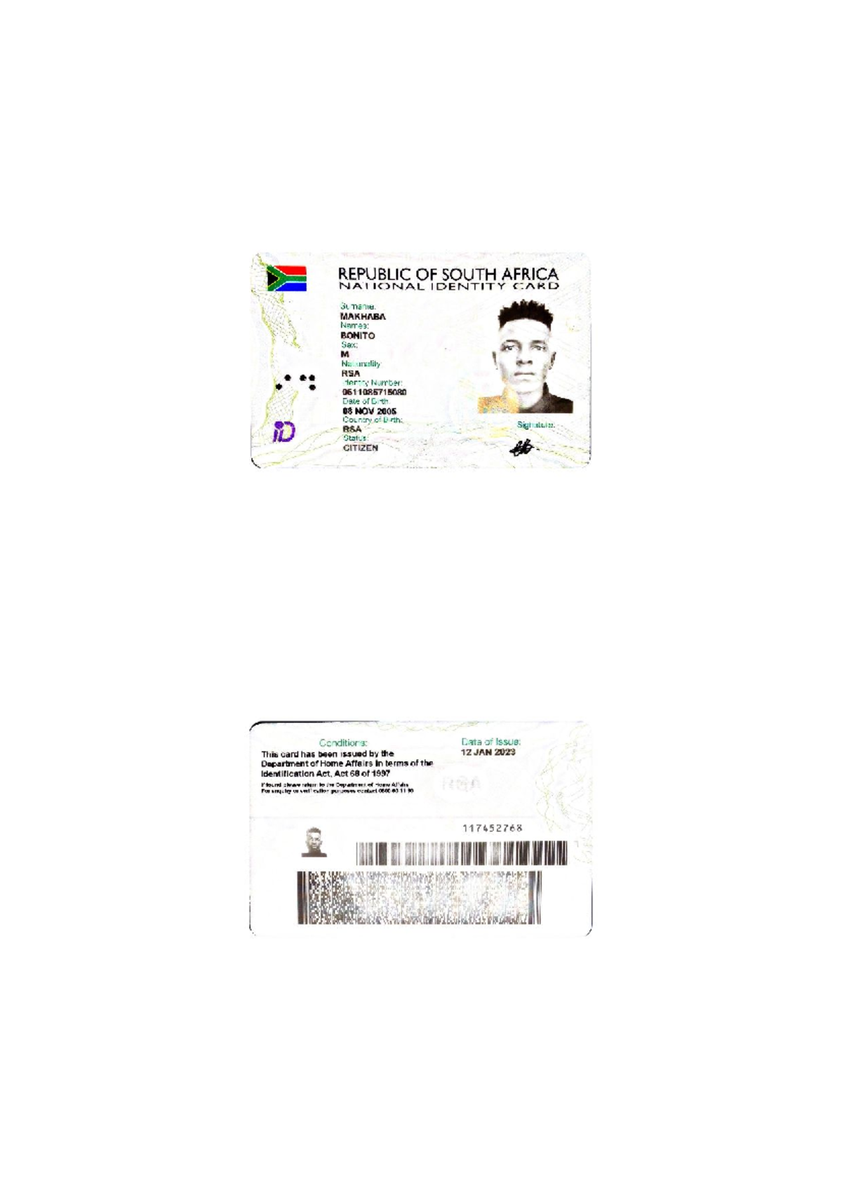 South African ID - i want to practice. - MTC12ES - REPUBLIC OF SOUTH ...