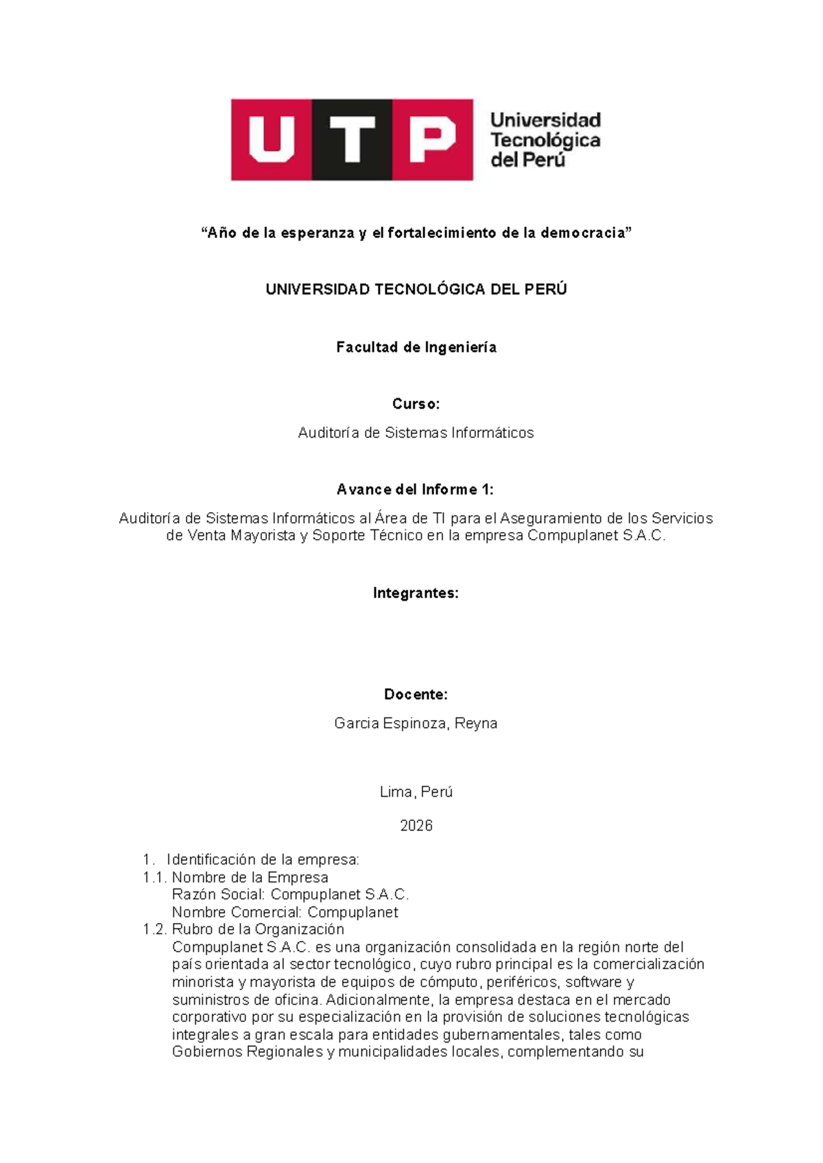 Avance del Informe 1: Auditoría de Sistemas Informáticos - AUD 2026