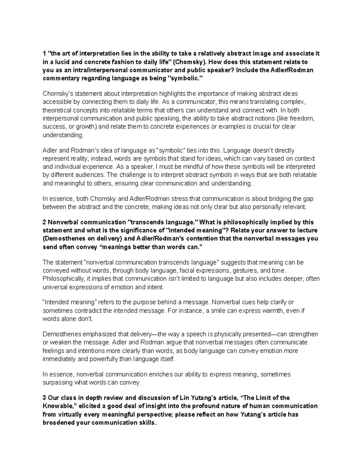 Full Term Exam - Intro to Communcations Final Exam - 1 