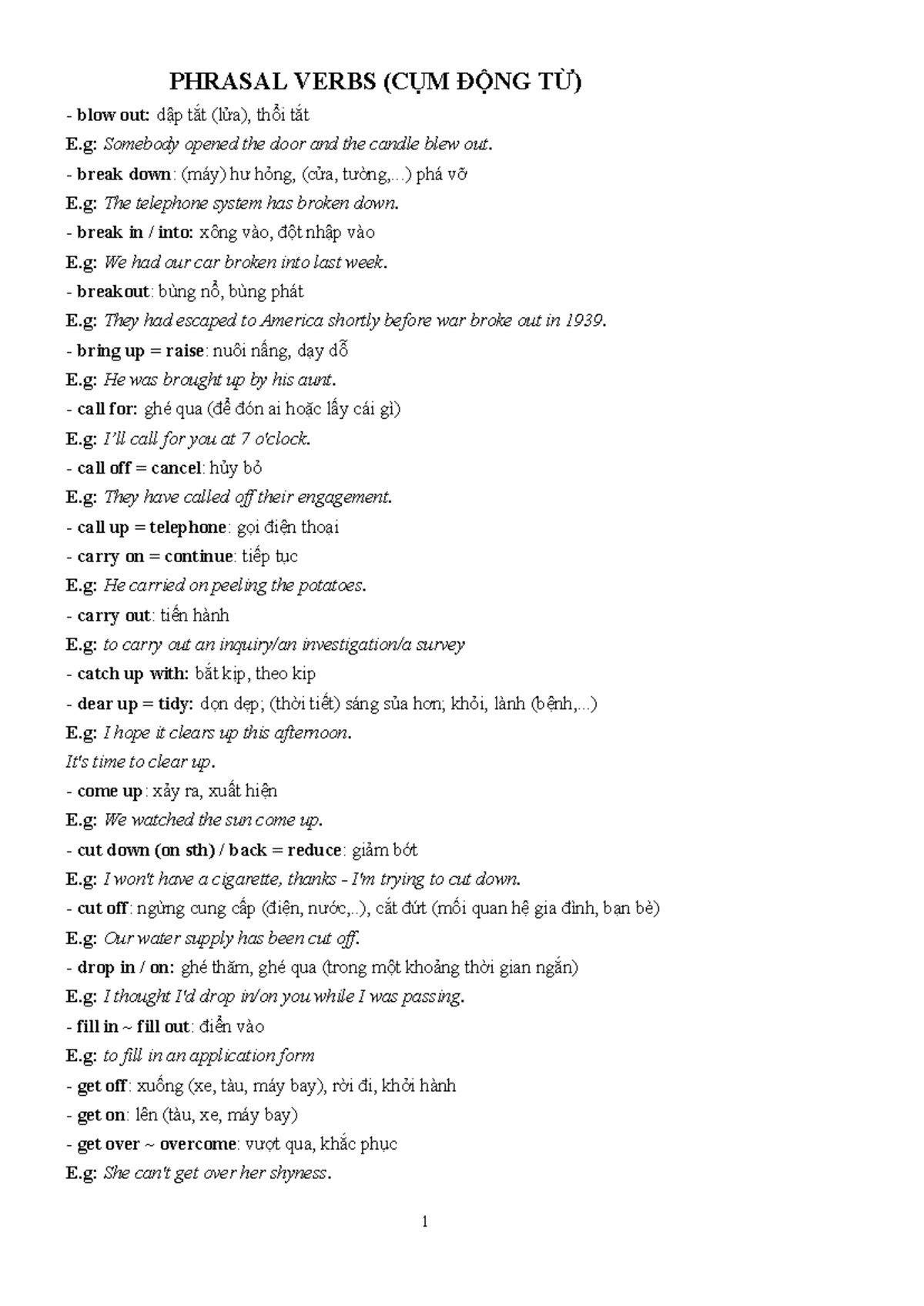 Phrasal Verbs Study Guide (CỤM ĐỘNG TỪ) for English Learners - Studocu