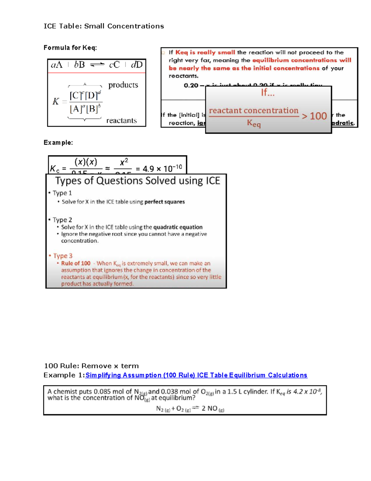 L3 NP - ICE Table: Small Concentrations & Keq Calculations - Studocu