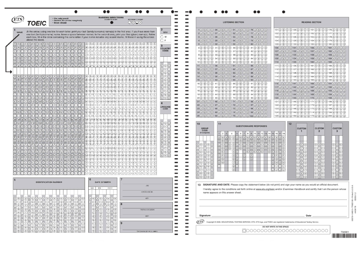TOEIC Answer Sheet Instructions and Guidelines - Studocu