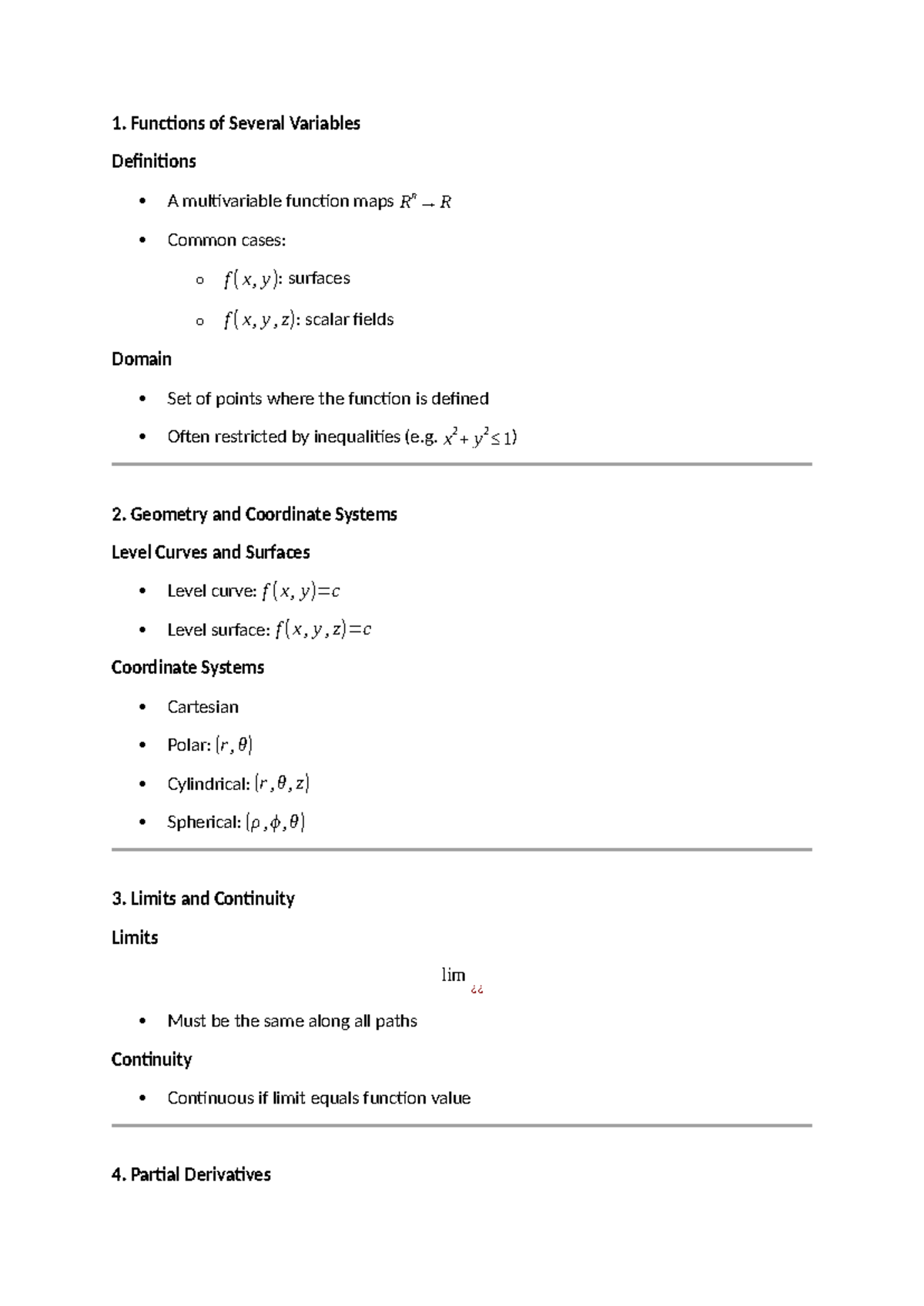 Multivariable Calculus Notes: Functions, Derivatives, and Integrals ...