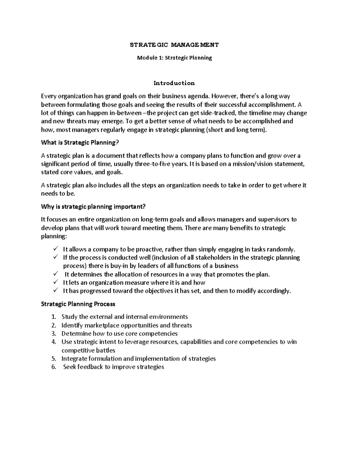 MA 102 Prelim M: Strategic Management Planning Overview - Studocu