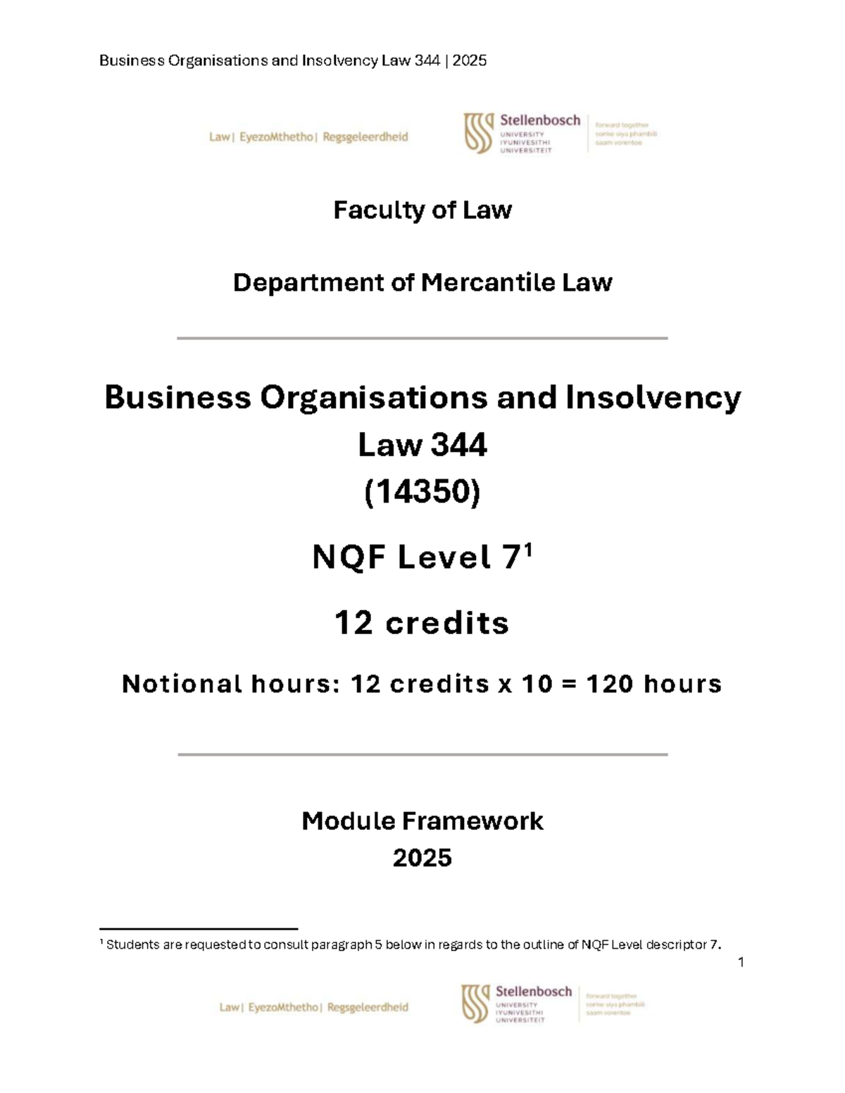 Business Organisations and Insolvency Law 344 Module Framework (2025 ...