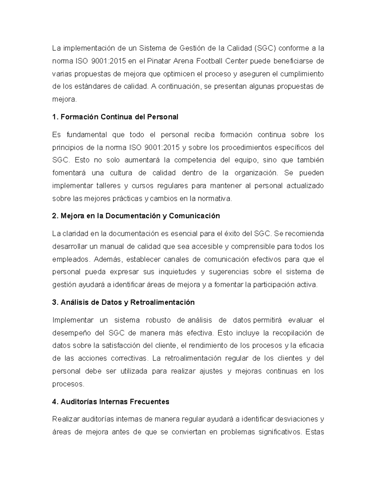 6. Propuestas de Mejora para un SGC según ISO 9001:2015 - Studocu