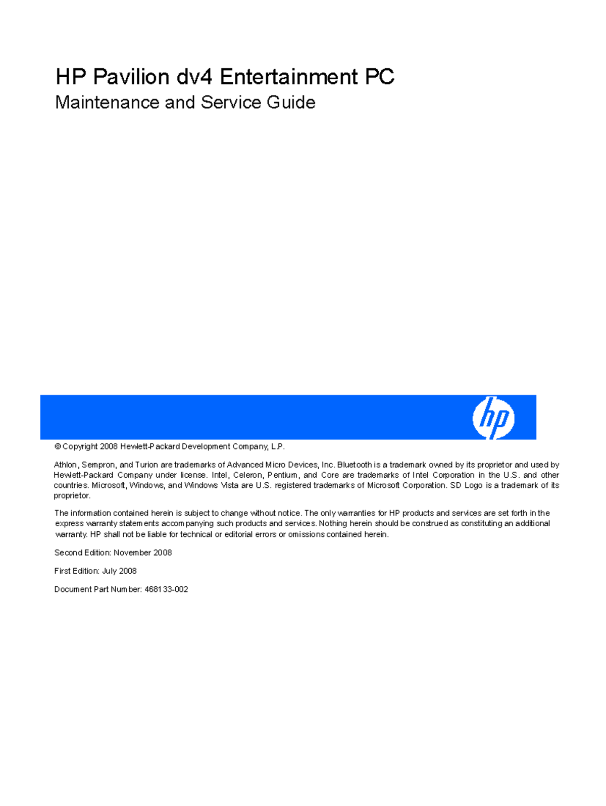 HP Pavilion dv4 Maintenance & Service Guide (2008 Edition) - Studocu